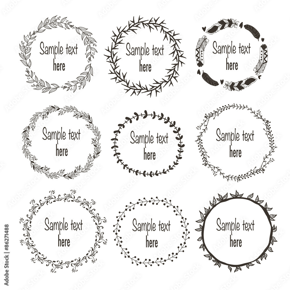 Hand drawn set of wreaths with place for text