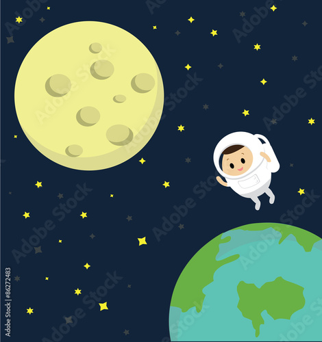 Vector of Astronaut in space travel to the moon