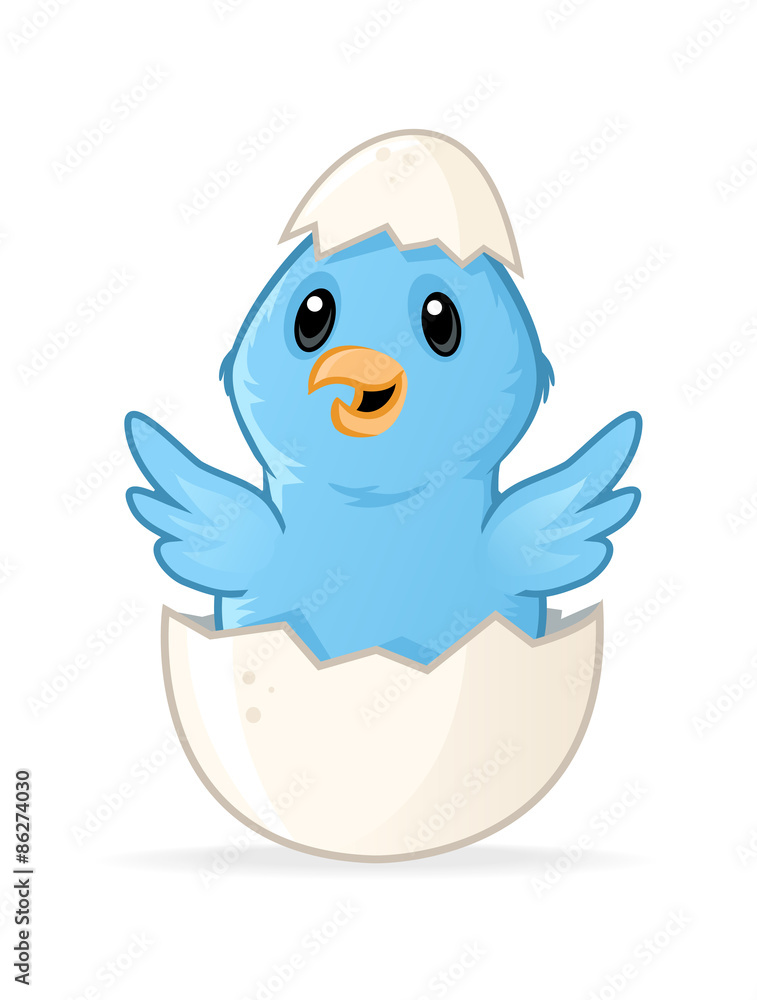 Little blue bird in egg vector cartoon illustration Stock Vector