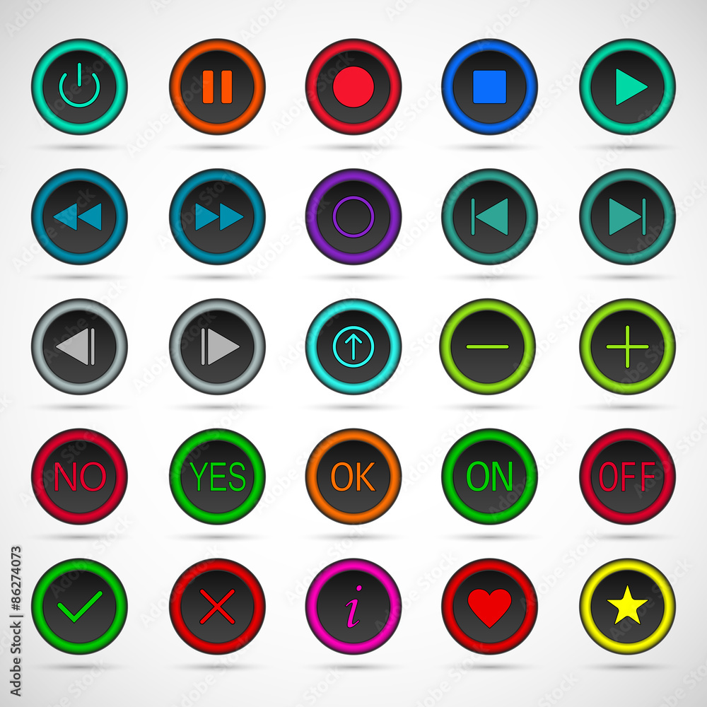 set colored plastic buttons on a gray background set colored plastic buttons on a gray background