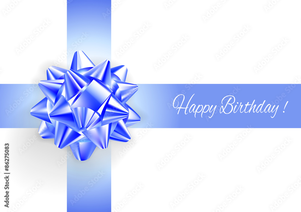 Template greeting card with realistic blue bow. Template greeting card with realistic blue bow.