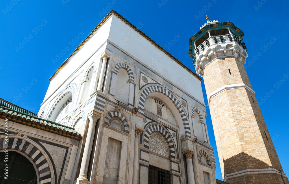 Tunisia, Tunis, the Sidi Youssef mosque's octagonal shaped minaret