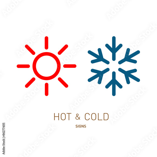 Hot and cold sun and snowflake icons