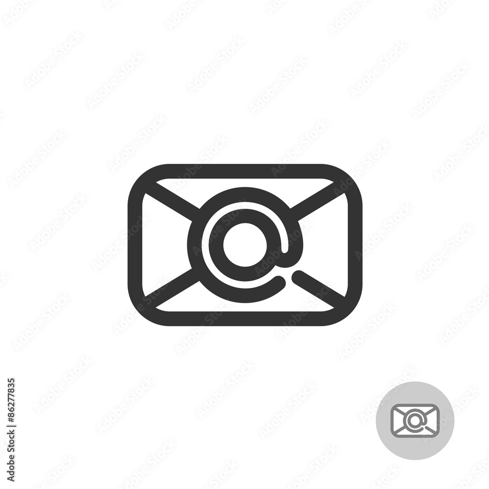 Simple mail icon with at symbol as a centered stamp Simple mail icon with at symbol as a centered stamp