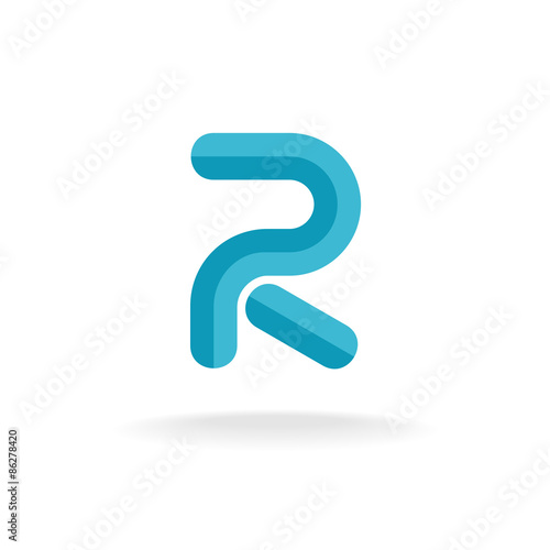 Letter R logo. Flat bevel technical style.