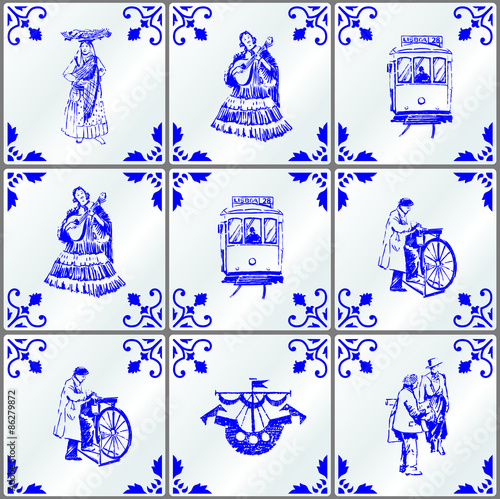 Traditional Tiles of Typical Figures, Lisbon, Portugal