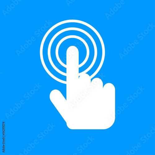 Sign emblem vector illustration. Hand with touching a button or pointing finger.