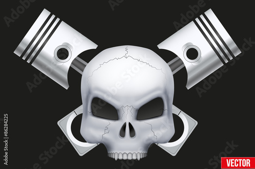 Vector Creative symbol Human skull with engine pistons