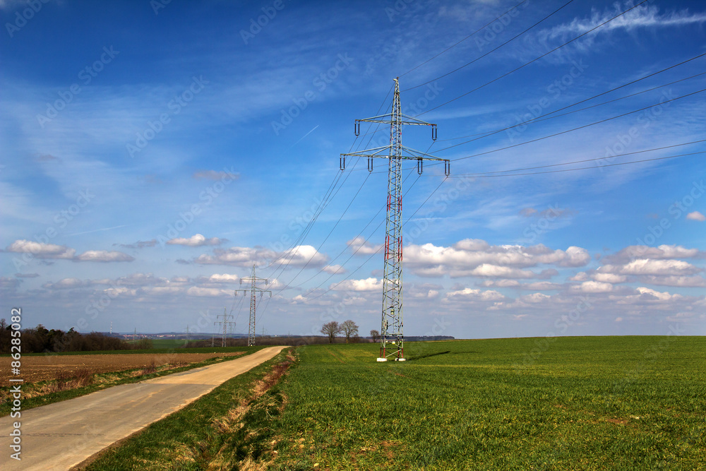 Power Lines / Transmission line on background of blue sky.