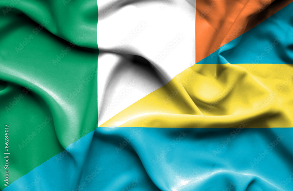 Waving flag of Bahamas and Ireland Waving flag of Bahamas and Ireland