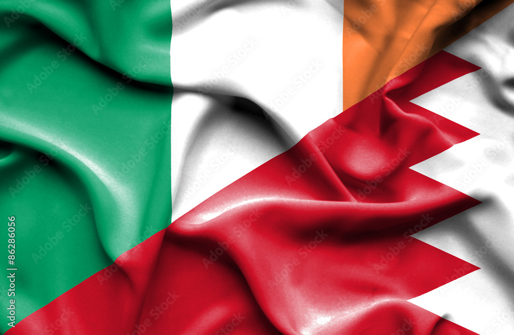 Waving flag of Bahrain and Ireland