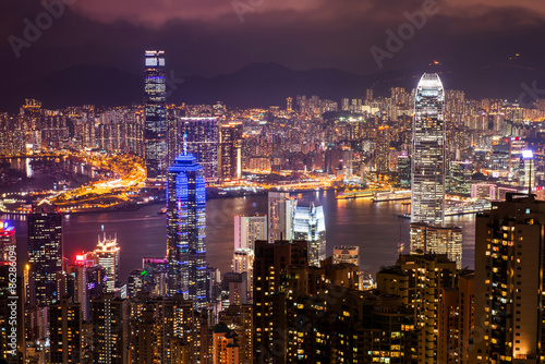 HONG KONG - JUNE 08, 2015: skyline of Hong Kong from Victoria Pe © kikujungboy