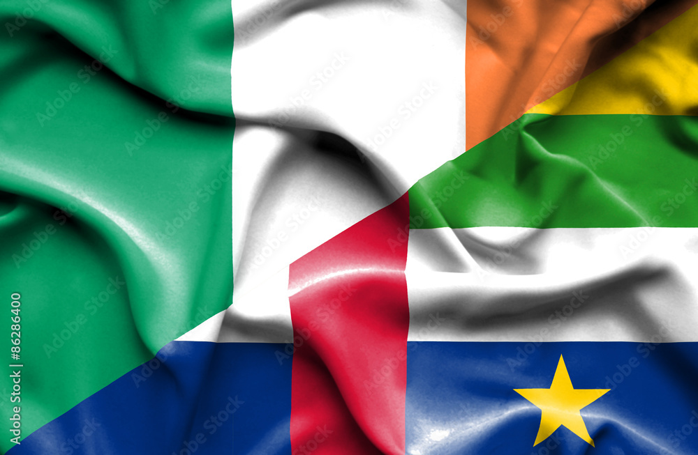 Obraz premium Waving flag of Central African Republic and Ireland