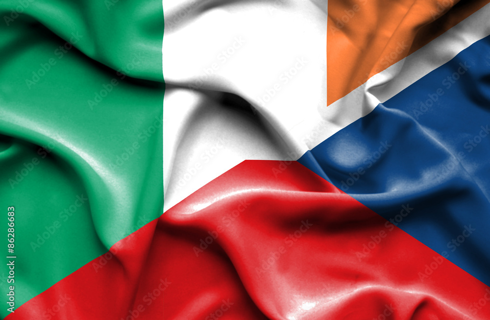 Obraz premium Waving flag of Czech Republic and Ireland