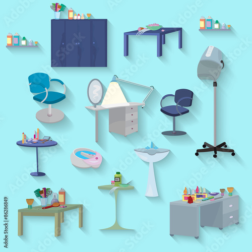 Beauty spa furniture set flat design