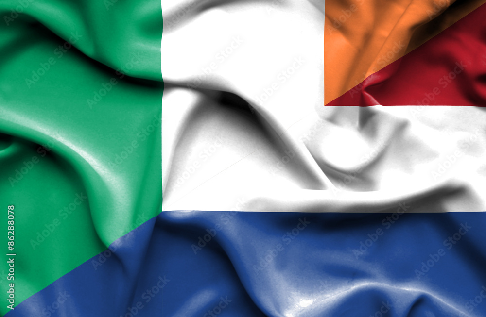 Waving flag of Netherlands and Ireland