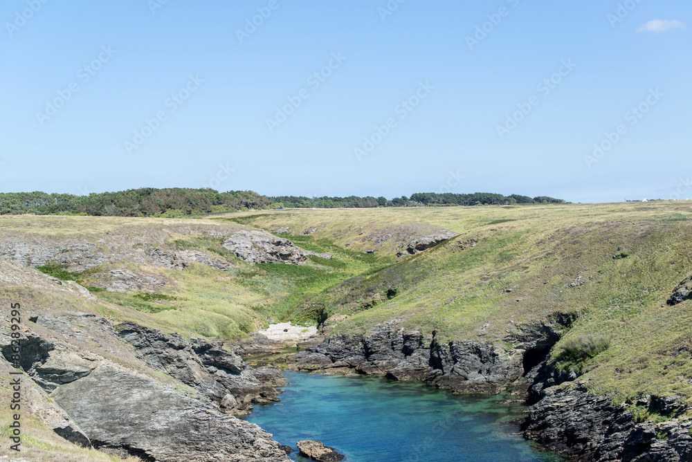 small cove on the wild coast of a brittany island