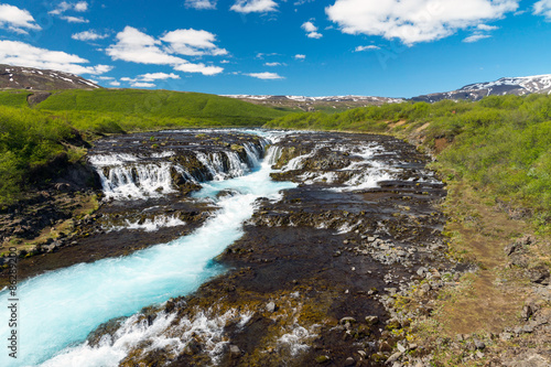 The beautiful Bruarfoss waterfall with its turquoise water in Iceland
