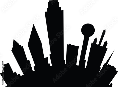 Cartoon silhouette of the skyline of the city of Dallas, Texas, USA.