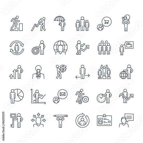 Thin line icons set. Icons for business, insurance, strategy, planning, analytics, communication.