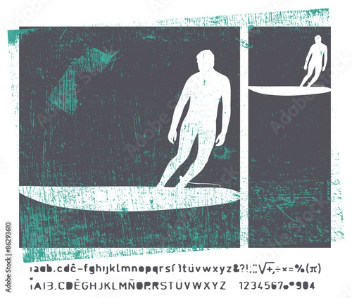 stencil vintage surf frame with surfer