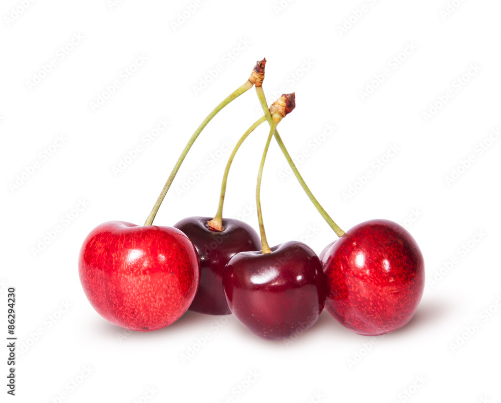 Four red juicy sweet cherries Four red juicy sweet cherries