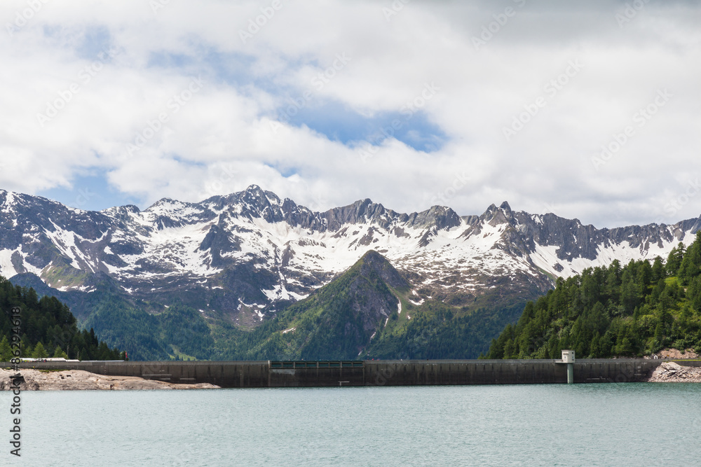 Lake of Ritom and the dam in Ticino, Switzerland Lake of Ritom and the dam in Ticino, Switzerland