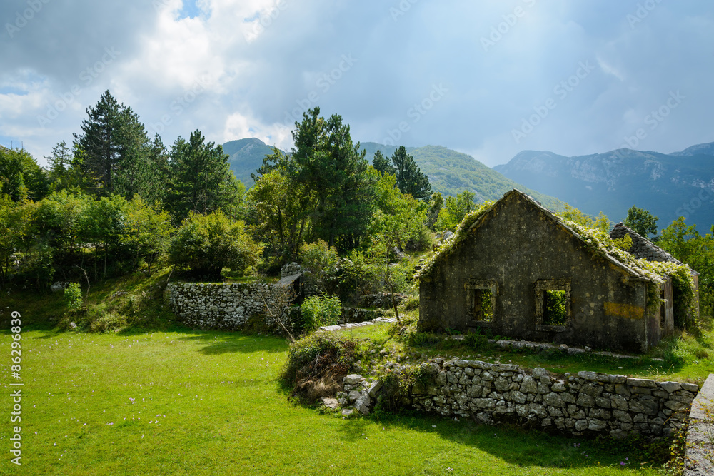 The ruins of house in mountatins. Montenegro, Europe.