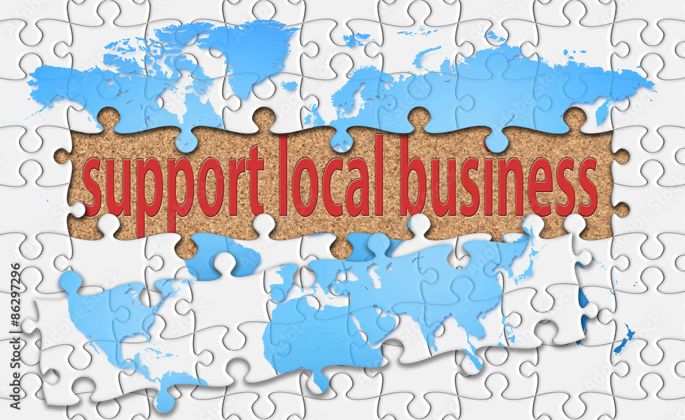 support local business word with reveal jigsaw