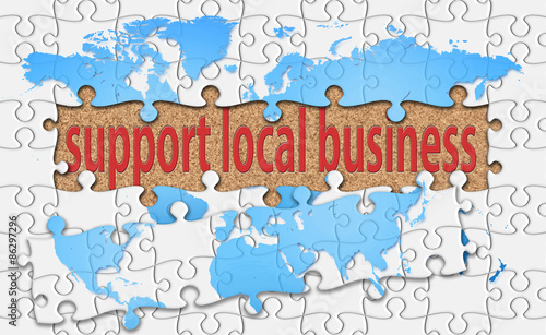 support local business word with reveal jigsaw