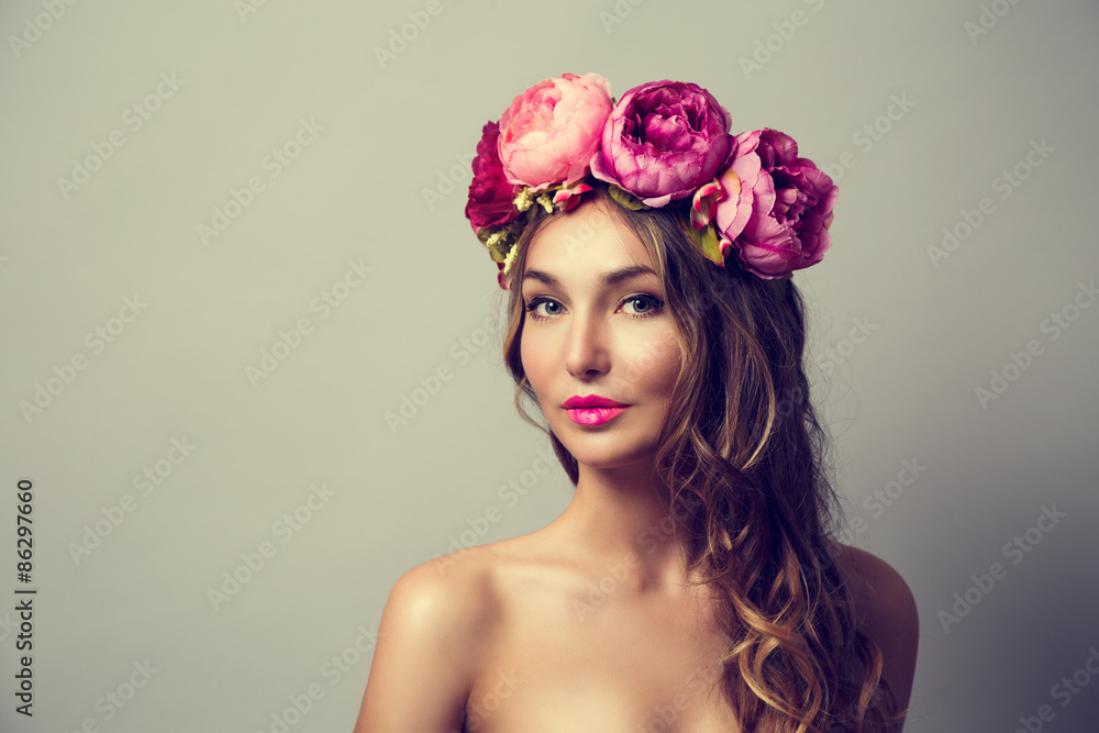 Woman with Wreath of Pink Flowers Woman with Wreath of Pink Flowers
