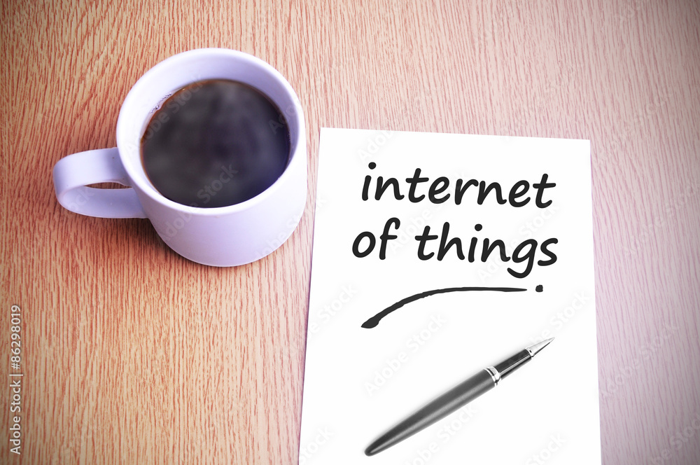 Coffee on the table with note writing internet of things Coffee on the table with note writing internet of things