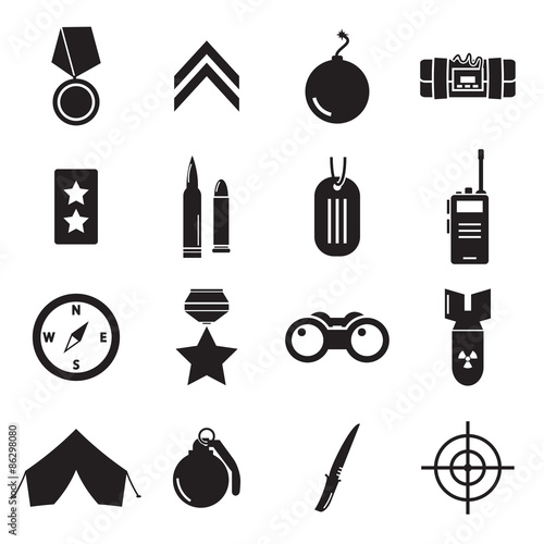 Vector black military icons set on white background