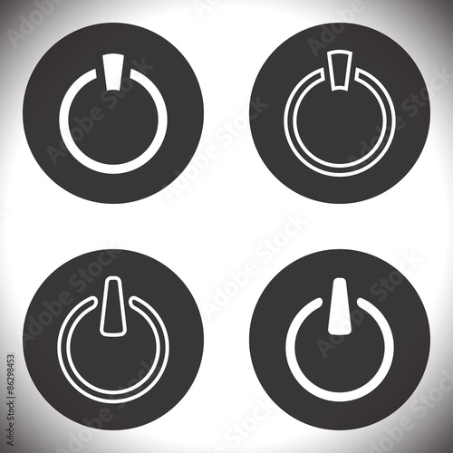 Vector white shut down icons set on black background