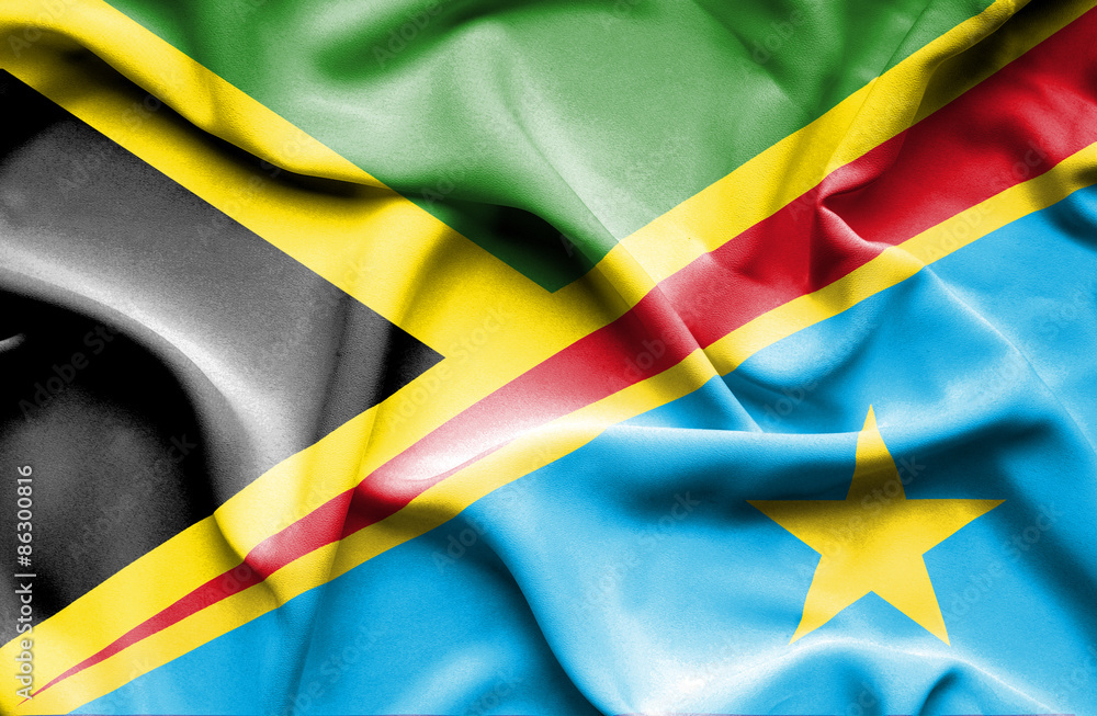 Waving flag of Congo Democratic Republic and Jamaica
