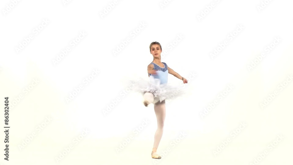Portrait of the ballerina in ballet pose on white, slow motion Portrait of the ballerina in ballet pose on white, slow motion