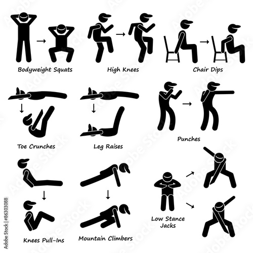 Body Workout Exercise Fitness Training (Set 2) Vector Illustrations