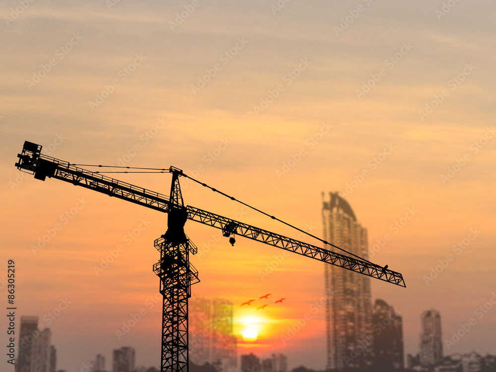 Construction site with crane and building