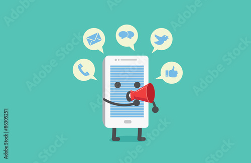 Smart phone have many alert with speech bubbles from megaphone may be distraction