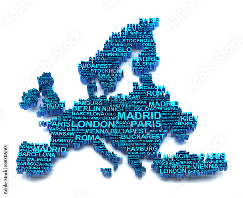 Europe map formed by names of major cities #86306263