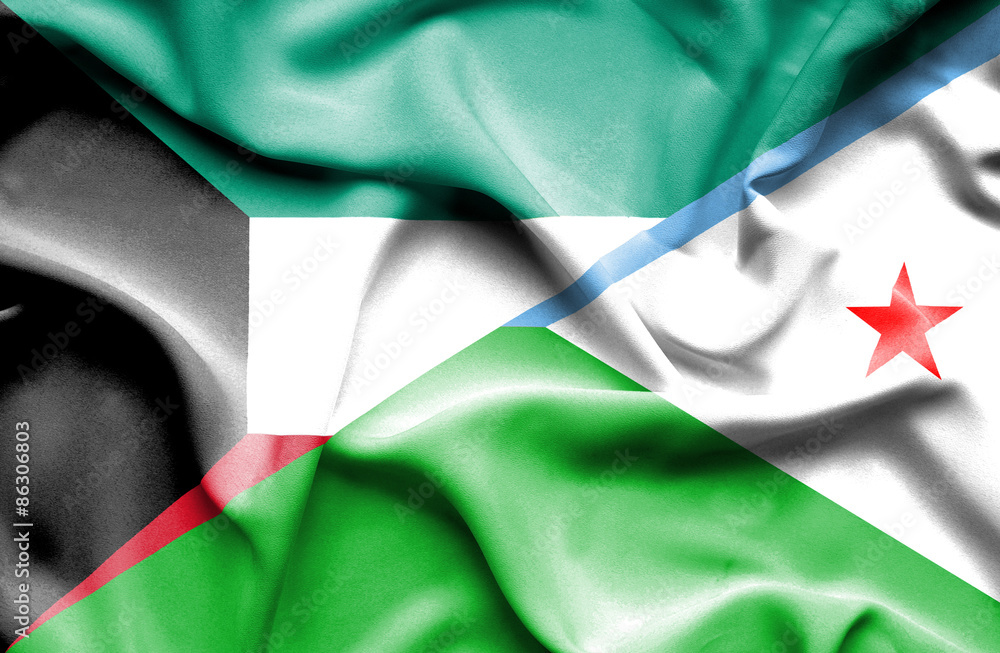 Waving flag of Dijbouti and Kuwait