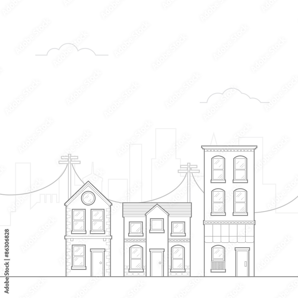 City Drawing concept with outline linear style
