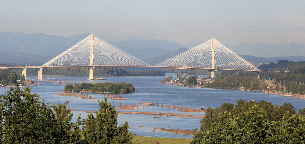 Panoramic view of the Fraser River and the mountains