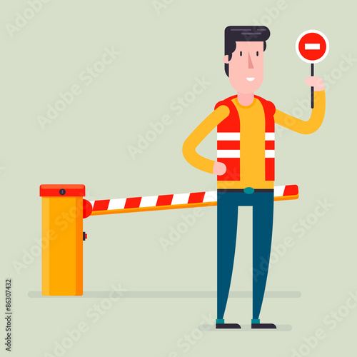 Road classical  barrier sign with the worker