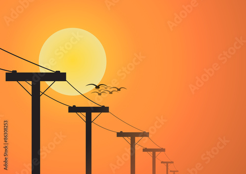 Vector : Silhouette electricity post before sunset