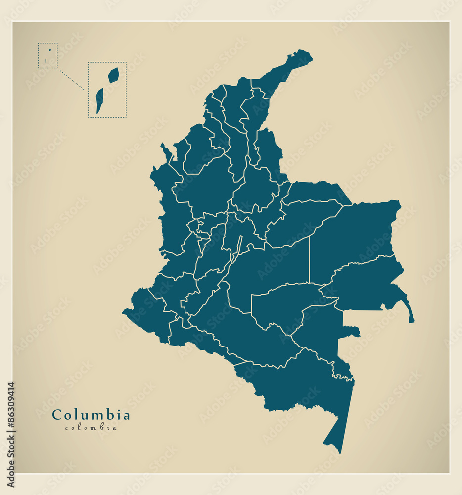 Obraz na plátně Modern Map - Colombia with departments and islands CO