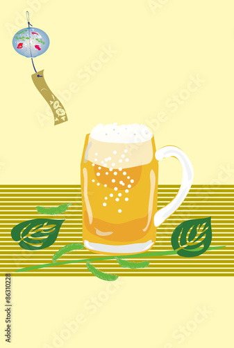 夏のビールと風鈴のグリーティングカード