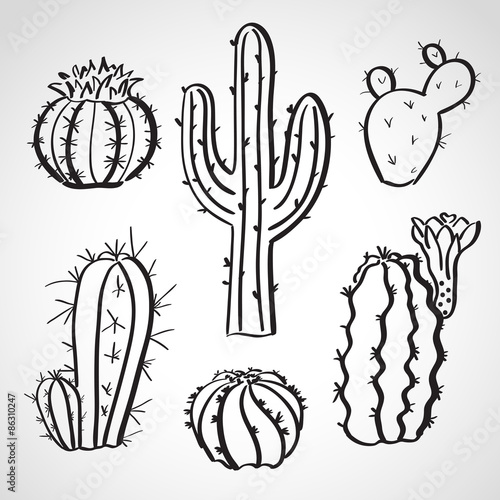 Ink style sketch set - cactus set