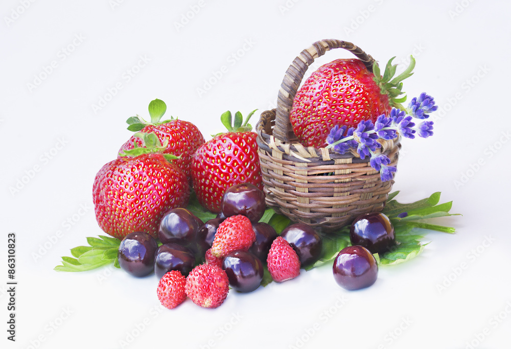 Strawberries, cherries and wild strawberries Strawberries, cherries and wild strawberries