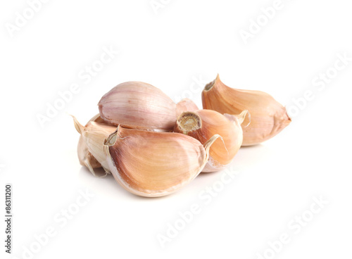 white and purple garlic isolated on white